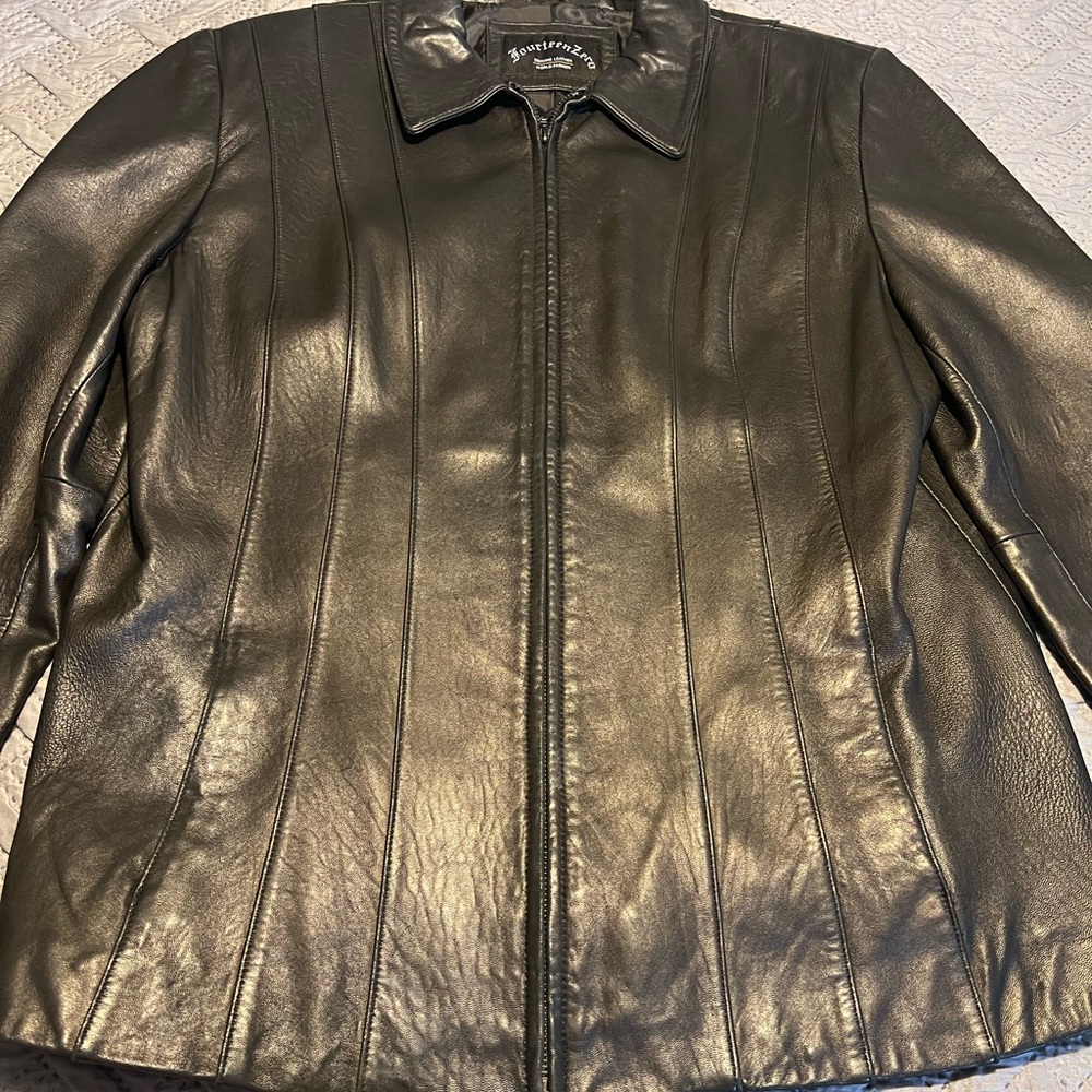 Fourteen Zero XL Leather Zip-Front Jacket in Black.  (Z01)